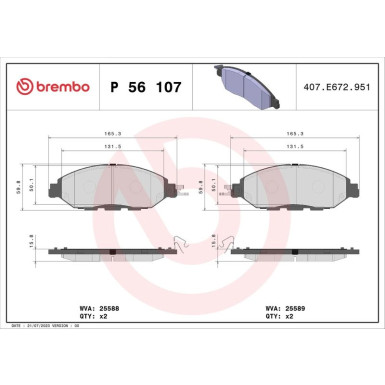 BREMBO Bremsklötze VA NISSAN Murano 14 PRIME LINE P 56 107