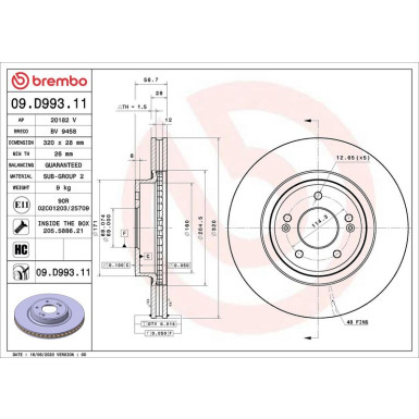 Bremsscheibe VA GENESIS G70 KIA Stinger 17 PRIME LINE - UV Coated 09.D993.11