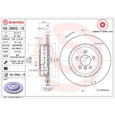 Bremsscheibe HA li | BMW 3, 5, 6, 7 18 | 09.D902.13