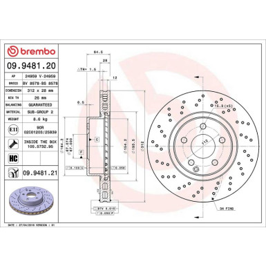 15 481 062 Bremsscheibe VA MERCEDES R230 03 PRIME LINE - UV Coated 09.9481.21