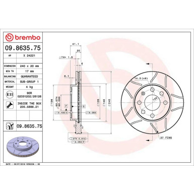 10 481 029M Bremsscheibe VA Brembo Max OPEL Corsa 00 XTRA LINE - Max 09.8635.75