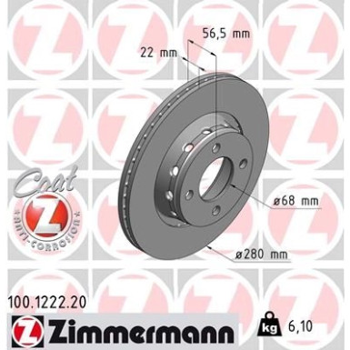 ZIMMERMANN Bremsscheibe | 100.1222.20