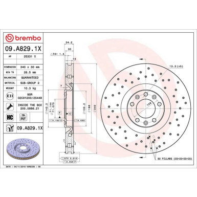 Bremsscheibe VA Xtra PEUGEOT RCZ 10 XTRA LINE - Xtra 09.A829.1X