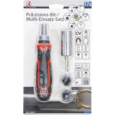 BGS Präzisions-Bit- / Multi-Einsatz-Satz mit Ratschen-Drehgriff für Bits, umschaltbar 17-tlg BGS Do it yourself 20817