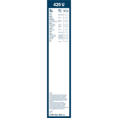 BOSCH | Scheibenwischer 420U | Bügelwischblatt ohne Spoiler | 3397011354