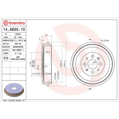 BREMBO Bremstrommel | 14.A855.10
