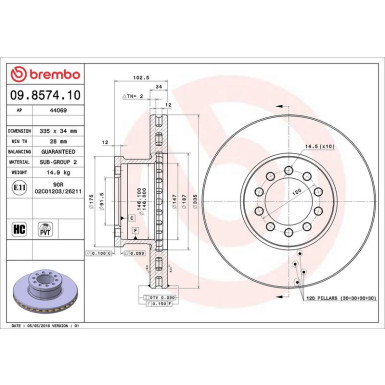 BREMBO Bremsscheibe 09.8574.10 PRIME LINE