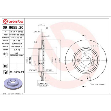 22 481 009 Bremsscheibe VA MINI R50/R52/R53 01 PRIME LINE - UV Coated 09.8655.21