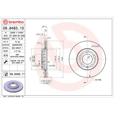17 481 046 Bremsscheibe VA VW Fox,Polo,SKODA Fabia 99 PRIME LINE - UV Coated 09.8483.11