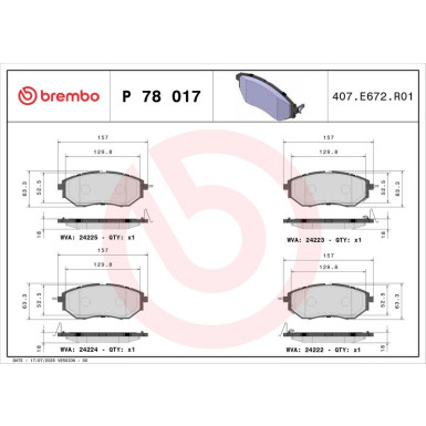 BREMBO Bremsklötze VA | SUBARU BRZ, Forester, Legacy 07 | P 78 017 BREMBO Bremsklötze VA | SUBARU BRZ, Forester, Legacy 07 | P 78 017