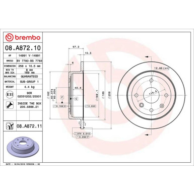 90 482 003 Bremsscheibe HA CHEVROLET,DAEW Lacetti,Nubira 99 PRIME LINE - UV Coated 08.A872.11 90 482 003 Bremsscheibe HA CHEVROLET,DAEW Lacetti,Nubira 99 PRIME LINE - UV Coated 08.A872.11