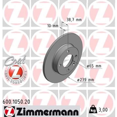 ZIMMERMANN Bremsscheibe 600.1050.20 Coat Z