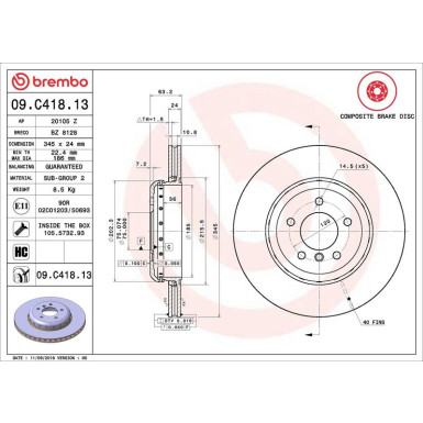 Bremsscheibe HA BMW PRIME LINE - Composite 09.C418.13