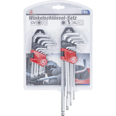 BGS Winkelschlüssel-Satz lang T-Profil (für Torx) T10 - T50 / Innensechskant 1,5 - 10 mm 18-tlg BGS Do it yourself 822