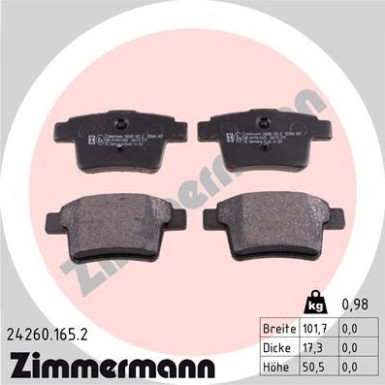ZIMMERMANN Bremsbelagsatz, Scheibenbremse | 24260.165.2