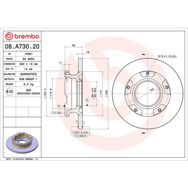 51 482 018 Bremsscheibe HA mit ABS Ring | FORD Transit 06 | 08.A730.20