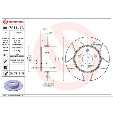 15 482 011M Bremsscheibe HA Brembo Max | MERCEDES W203,W210,R230,R171 96 | 08.7211.76