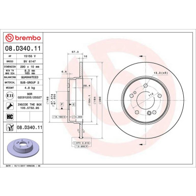 15 482 105 Bremsscheibe HA MERCEDES SL 89-04 PRIME LINE - UV Coated 08.D340.11