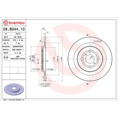 82 482 039 Bremsscheibe HA TOYOTA Yaris 06 PRIME LINE 08.B044.10