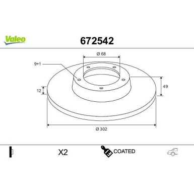 VALEO Bremsscheibe 672542 COATED