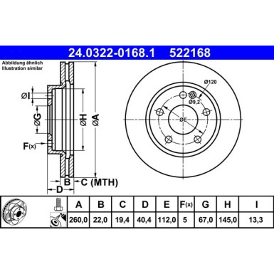 Bremsscheibe Db P. W168 1.4-1.9 97-04 Power Disc PowerDisc 24.0322-0168.1
