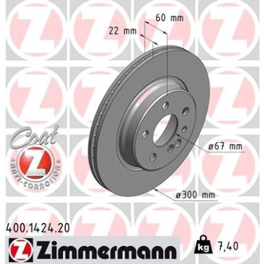 ZIMMERMANN Bremsscheibe 400.1424.20 Coat Z