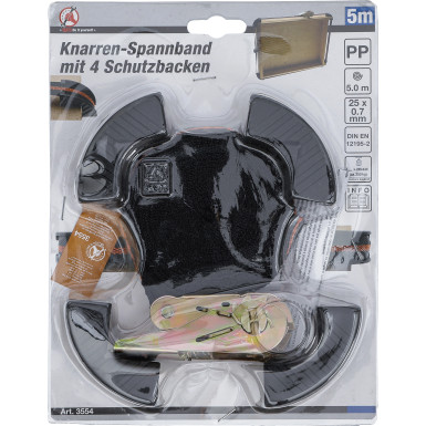 BGS Knarren-Spannband | mit 4 Schutzbacken | 5 m x 25 mm | 3554