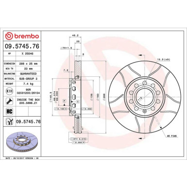 12 481 018M Bremsscheibe VA Brembo Max | AUDI 100,A4,A6,VW,SEAT,SKODA 98 | 09.5745.76