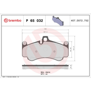 BREMBO Bremsklötze VA PORSCHE 911 97-12 PRIME LINE P 65 032