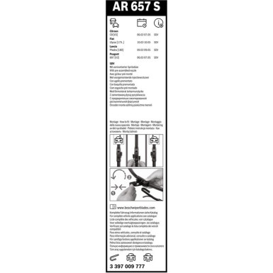 Scheibenwischer Aerotwin AR657S BOSCH | AeroTwin 650/650 | Citroen C8, Peugeot 807 | 3397009777