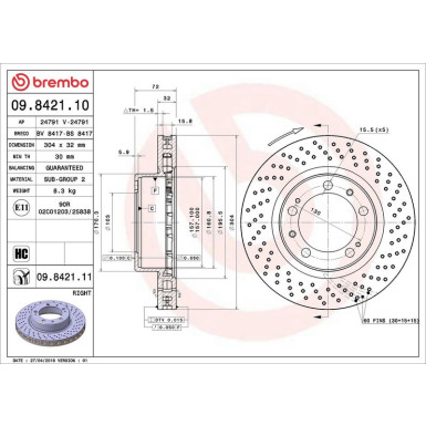 13 481 017 Bremsscheibe VA re PORSCHE 911 Carrera 93 PRIME LINE - UV Coated 09.8421.11 13 481 017 Bremsscheibe VA re PORSCHE 911 Carrera 93 PRIME LINE - UV Coated 09.8421.11