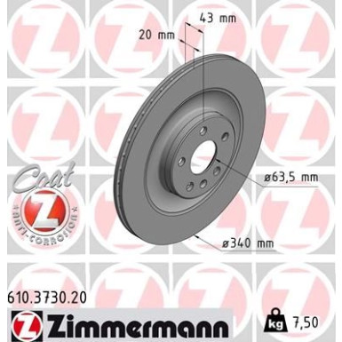 ZIMMERMANN Bremsscheibe 610.3730.20 Coat Z