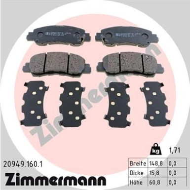 ZIMMERMANN Bremsbelagsatz, Scheibenbremse | 20949.160.1