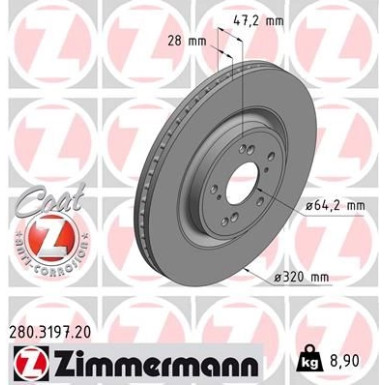ZIMMERMANN Bremsscheibe 280.3197.20 Coat Z