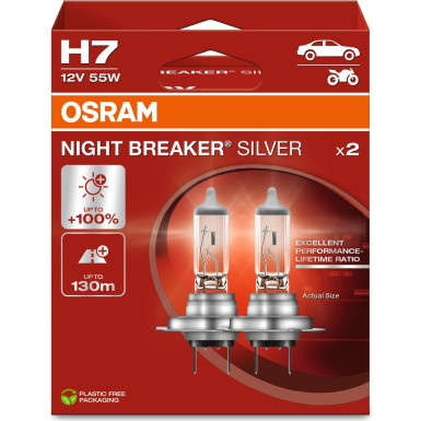 OSRAM H7 12V 55W PX26d NIGHT BREAKER SILVER +100% Licht OSRAM H7 12V 55W PX26d NIGHT BREAKER SILVER +100% Licht