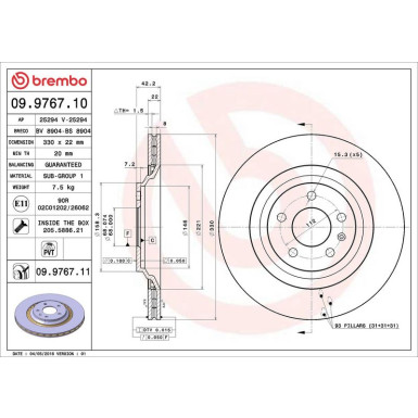 12 482 036 Bremsscheibe HA AUDI S6,Allroad 06 PRIME LINE - UV Coated 09.9767.11