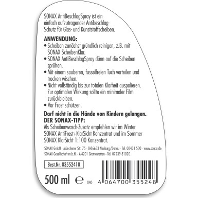 03552410 Frostschutz, Scheibenreinigungsanlage AntiBeschlagSpray 03552410 Frostschutz, Scheibenreinigungsanlage AntiBeschlagSpray