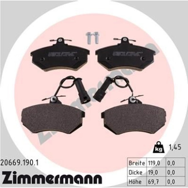 ZIMMERMANN Bremsbeläge | 20669.190.1
