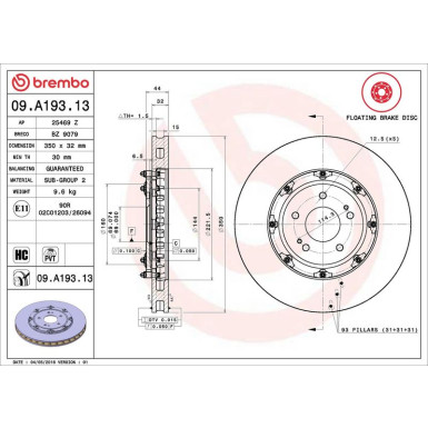84 481 069 Brembo PREMIUM VA zweiteilig | MITSUBISHI Lancer EVO 08 | 09.A193.13
