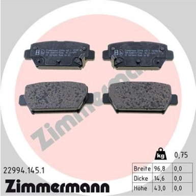 ZIMMERMANN Bremsbelagsatz, Scheibenbremse | 22994.145.1