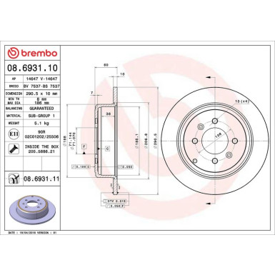71 482 001 Bremsscheibe HA PEUGEOT 406 95 PRIME LINE - UV Coated 08.6931.11