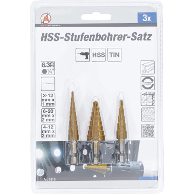 BGS HSS-Stufenbohrer-Satz | 3 - 20 mm | 3-tlg | 1616