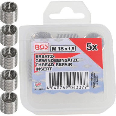 BGS Ersatz-Gewindeeinsätze | M18 x 1,5 mm | 5-tlg | 9433-1