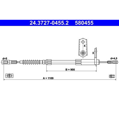 ATE Handbremsseil Seilzug Festellbremse 24.3727-0455.2 ATE Handbremsseil Seilzug Festellbremse 24.3727-0455.2