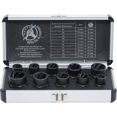 BGS Spiral-Profil-Steckschlüssel-Satz / Schraubenausdreher Antrieb Innensechskant 10 mm (3/8 ) / Außensechskant SW 9 - 19 mm 10-tlg BGS Do it yourself 20210