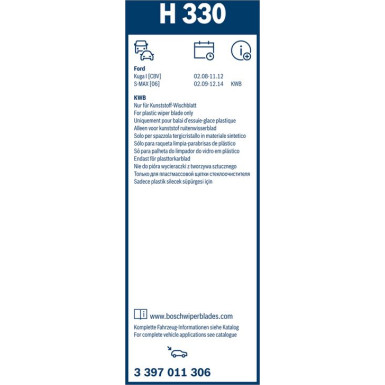 BOSCH | Wischerblatt H330 | Ford Galaxy, Kuga, S-Max | 3397011306