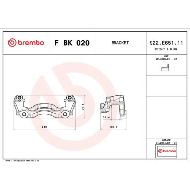 BREMBO Bremssattelhaltersatz | F BK 020