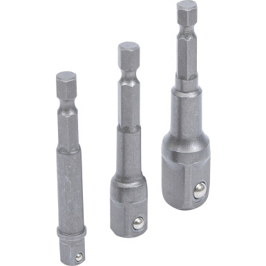 BGS Adapter-Satz für Bohrmaschinen Antrieb Außensechskant 6,3 mm (1/4 ) Abtrieb Außenvierkant 6,3 mm (1/4 ) / 10 mm (3/8 ) / 12,5 mm (1/2 ) 3-tlg BGS Do it yourself 8204