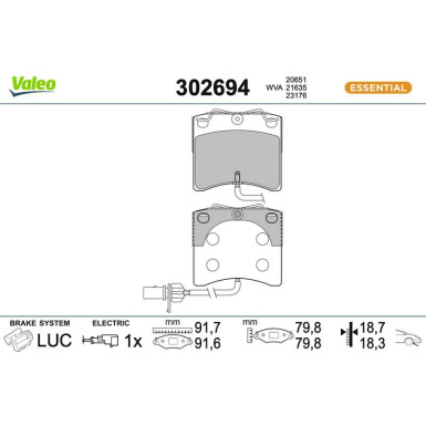VALEO Bremsbeläge 302694 VALEO Bremsbeläge 302694