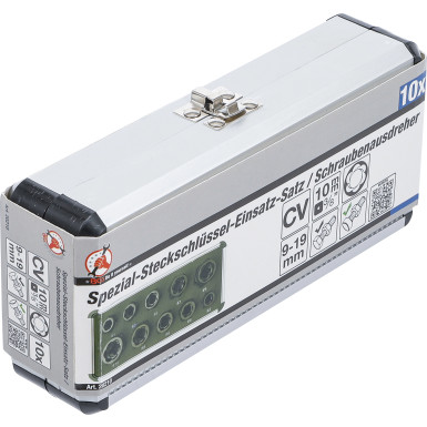 BGS Spiral-Profil-Steckschlüssel-Satz / Schraubenausdreher Antrieb Innensechskant 10 mm (3/8 ) / Außensechskant SW 9 - 19 mm 10-tlg BGS Do it yourself 20210